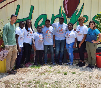 volunteers giving some donation foods